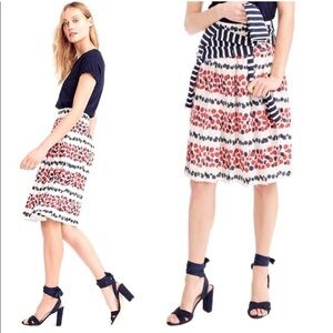 J.Crew pleated red and blue Berrie print midi A line skirt size 0. NWOT